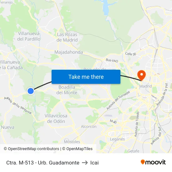 Ctra. M-513 - Urb. Guadamonte to Icai map