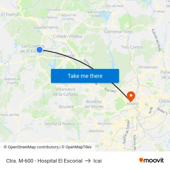 Ctra. M-600 - Hospital El Escorial to Icai map