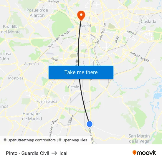 Pinto - Guardia Civil to Icai map