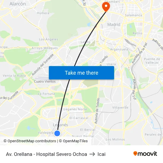 Av. Orellana - Hospital Severo Ochoa to Icai map