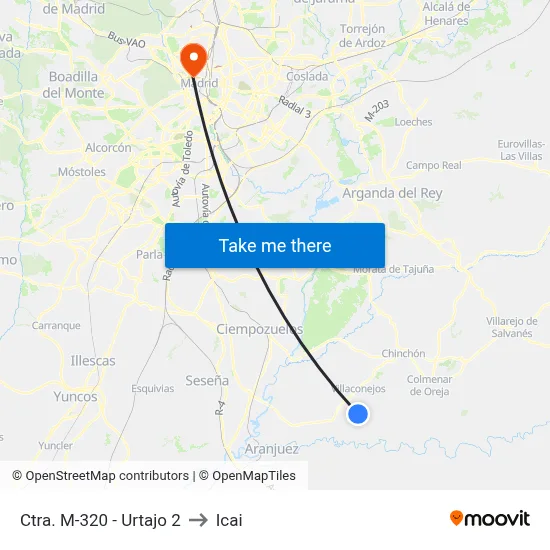 Ctra. M-320 - Urtajo 2 to Icai map