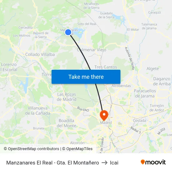 Manzanares El Real - Gta. El Montañero to Icai map