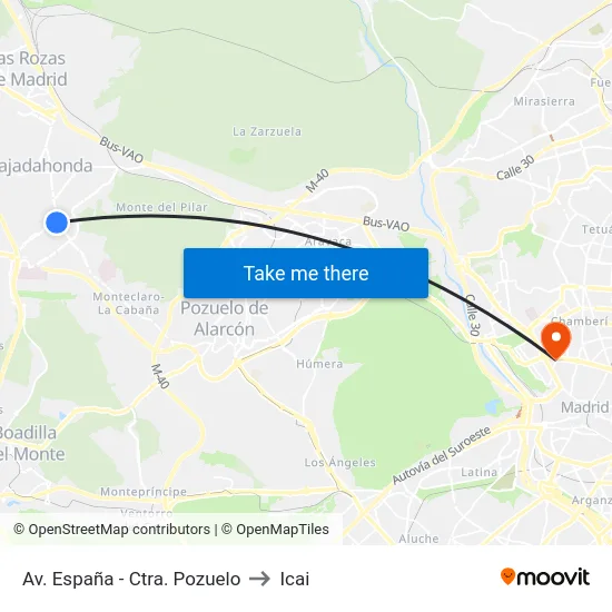 Av. España - Ctra. Pozuelo to Icai map