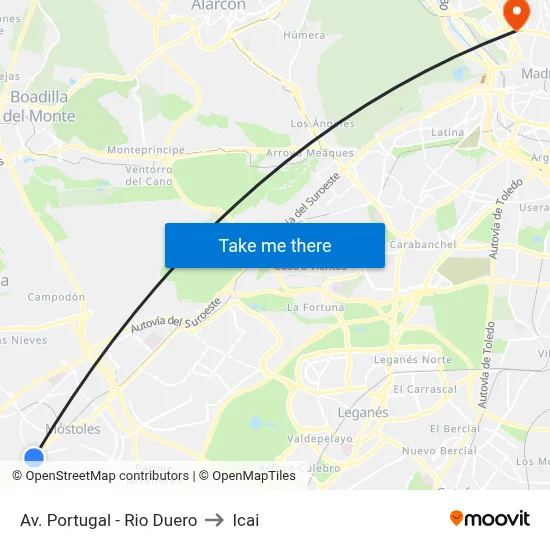 Av. Portugal - Rio Duero to Icai map