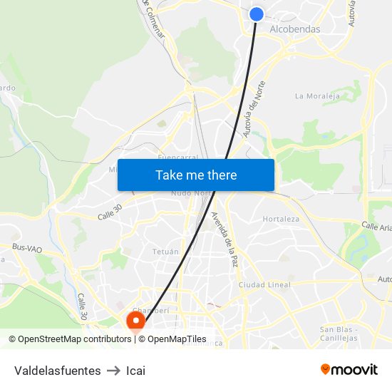 Valdelasfuentes to Icai map