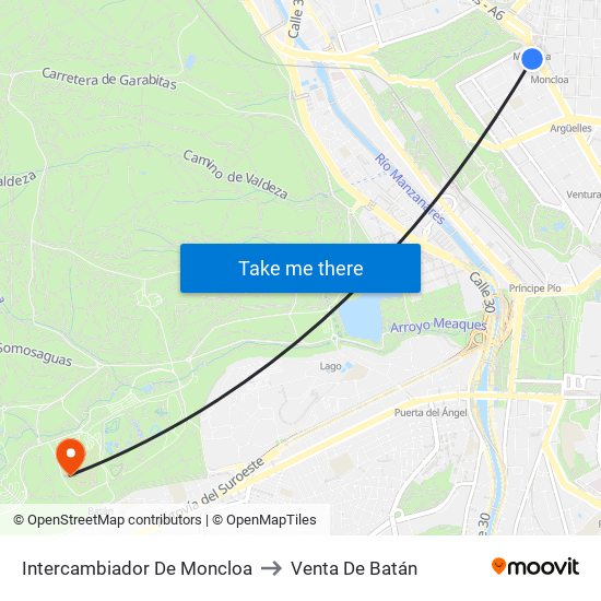 Intercambiador De Moncloa to Venta De Batán map