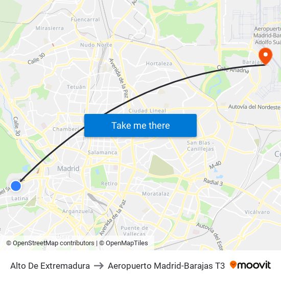 Alto De Extremadura to Aeropuerto Madrid-Barajas T3 map