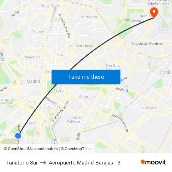 Tanatorio Sur to Aeropuerto Madrid-Barajas T3 map