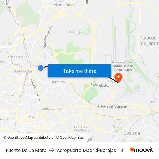 Fuente De La Mora to Aeropuerto Madrid-Barajas T3 map
