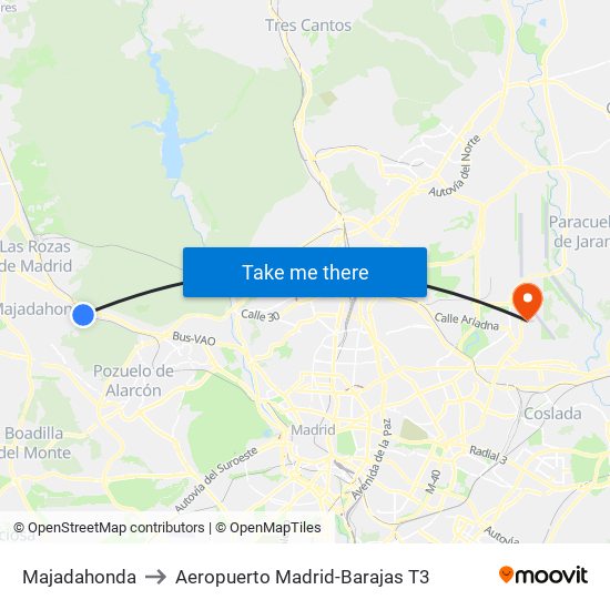 Majadahonda to Aeropuerto Madrid-Barajas T3 map