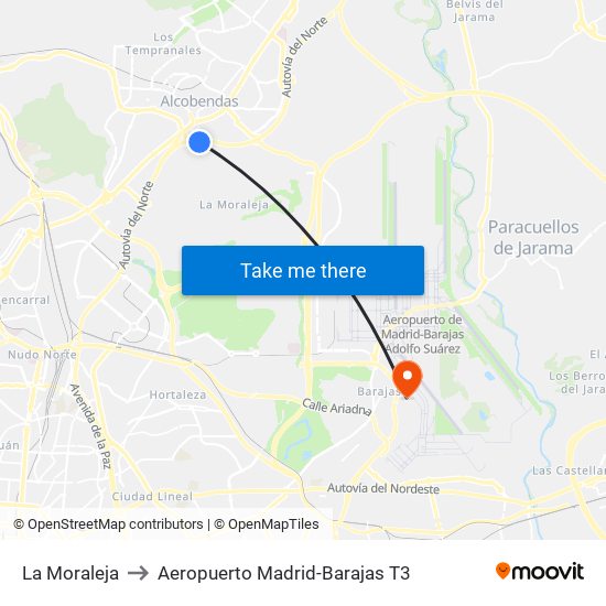 La Moraleja to Aeropuerto Madrid-Barajas T3 map
