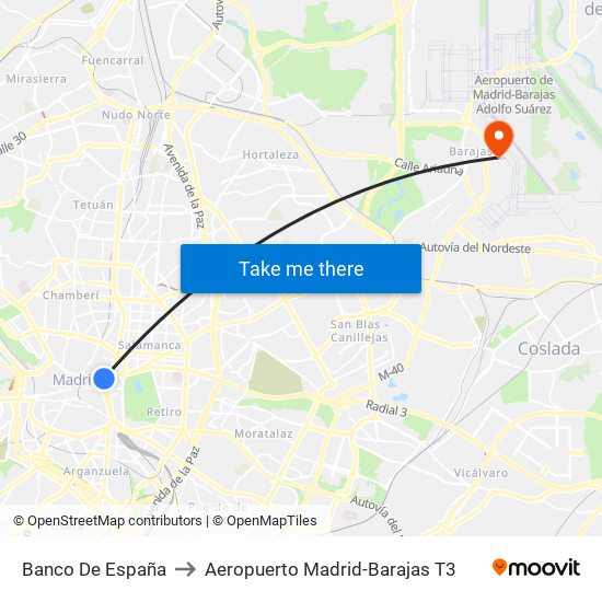 Banco De España to Aeropuerto Madrid-Barajas T3 map