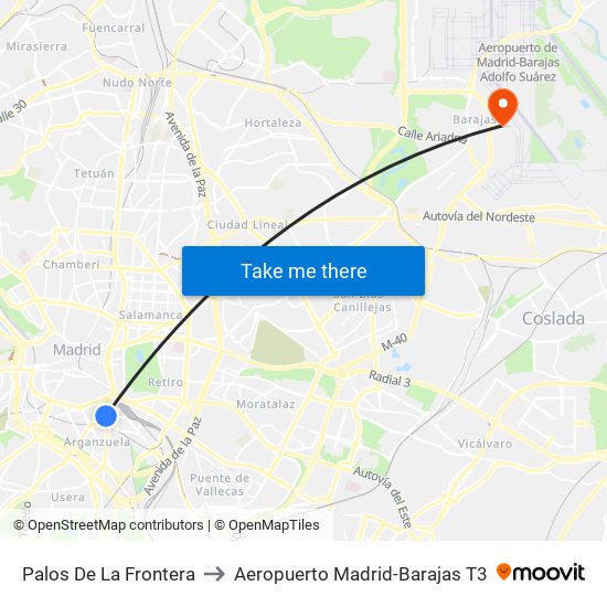 Palos De La Frontera to Aeropuerto Madrid-Barajas T3 map