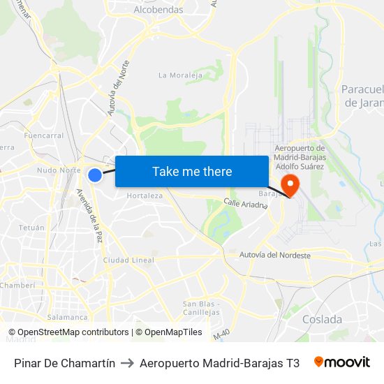Pinar De Chamartín to Aeropuerto Madrid-Barajas T3 map