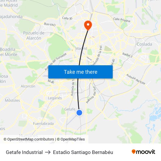 Getafe Industrial to Estadio Santiago Bernabéu map