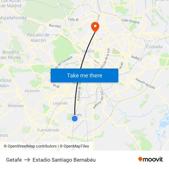 Getafe to Estadio Santiago Bernabéu map