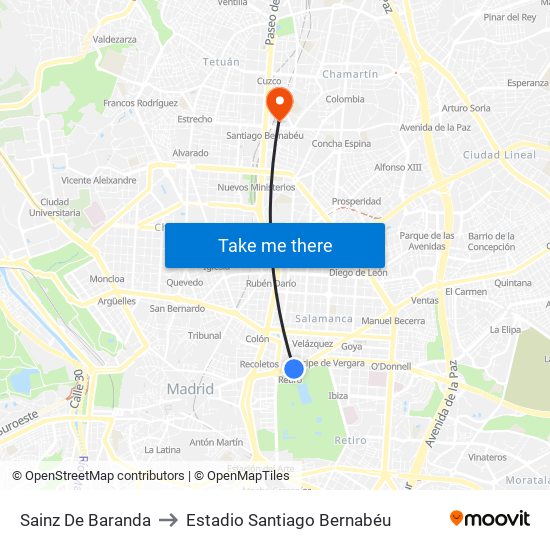 Sainz De Baranda to Estadio Santiago Bernabéu map