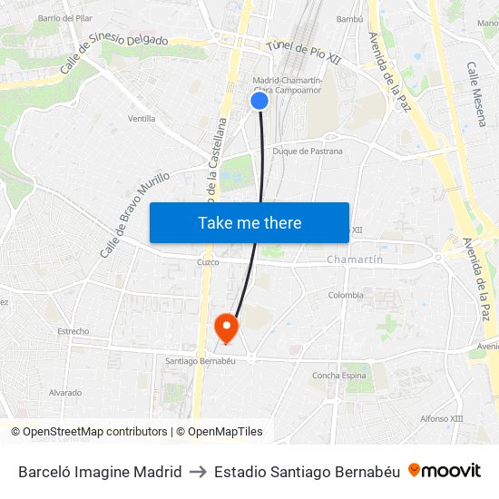 Barceló Imagine Madrid to Estadio Santiago Bernabéu map