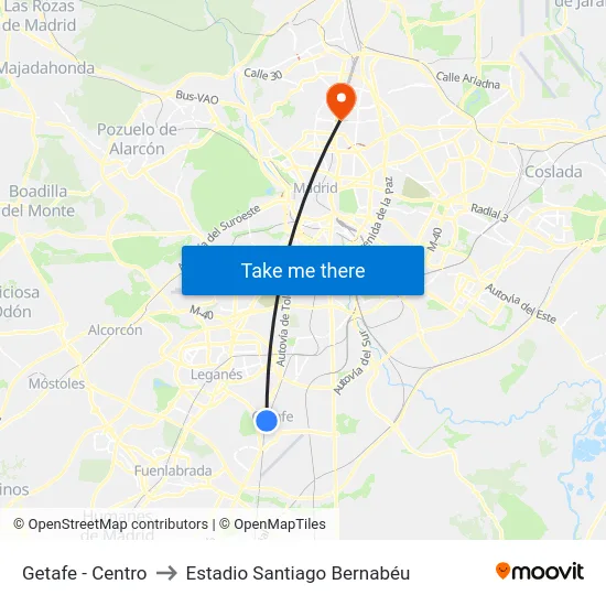 Getafe - Centro to Estadio Santiago Bernabéu map