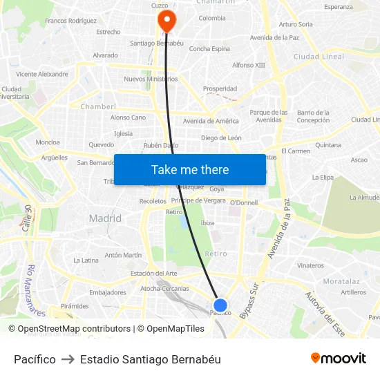 Pacífico to Estadio Santiago Bernabéu map