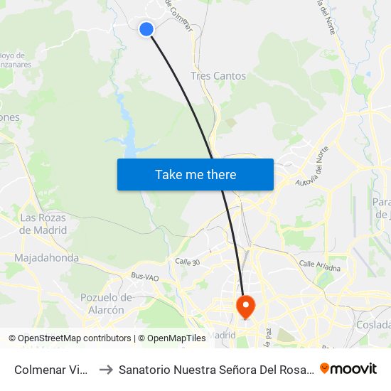 Colmenar Viejo to Sanatorio Nuestra Señora Del Rosario map