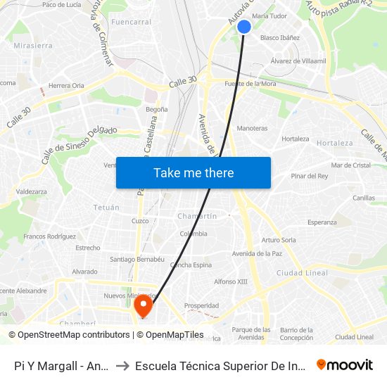 Pi Y Margall - Ana De Austria to Escuela Técnica Superior De Ingenieros Industriales map