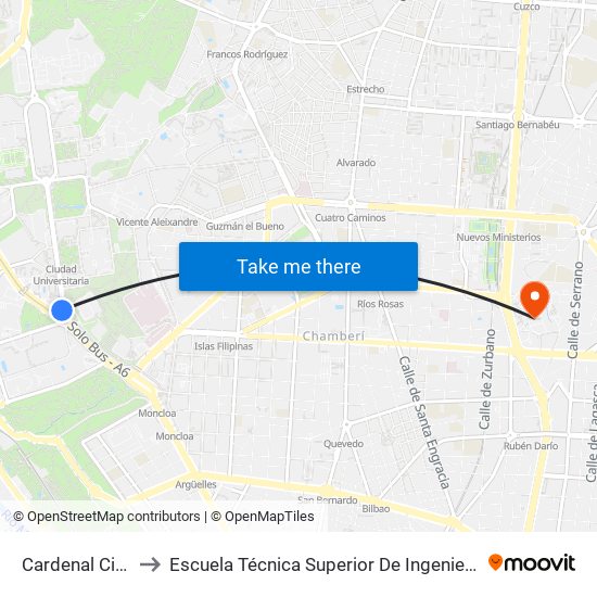 Cardenal Cisneros to Escuela Técnica Superior De Ingenieros Industriales map