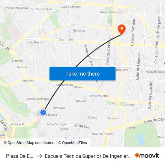 Plaza De España to Escuela Técnica Superior De Ingenieros Industriales map