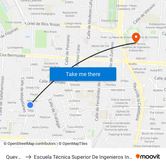 Quevedo to Escuela Técnica Superior De Ingenieros Industriales map