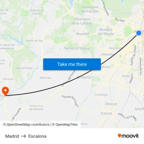 Madrid to Escalona map