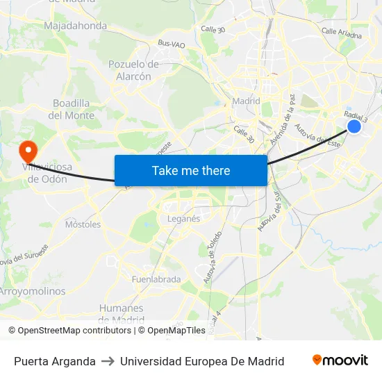 Puerta Arganda to Universidad Europea De Madrid map