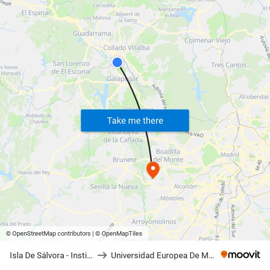 Isla De Sálvora - Instituto to Universidad Europea De Madrid map