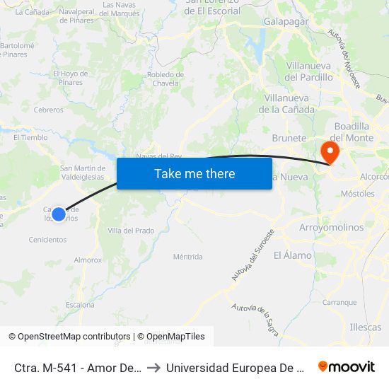Ctra. M-541 - Amor De Dios to Universidad Europea De Madrid map