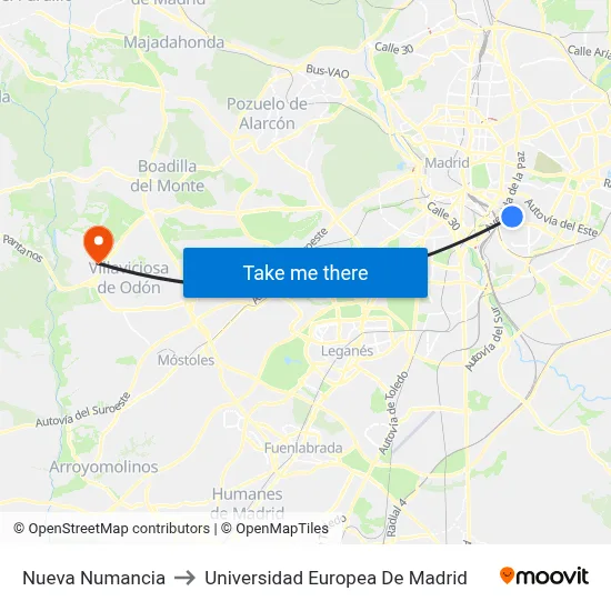 Nueva Numancia to Universidad Europea De Madrid map