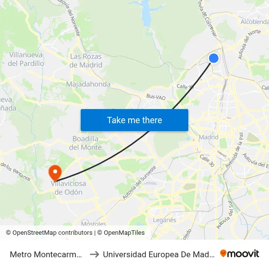 Metro Montecarmelo to Universidad Europea De Madrid map