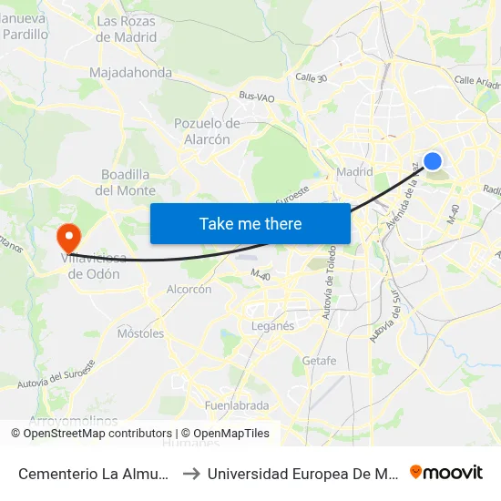 Cementerio La Almudena to Universidad Europea De Madrid map