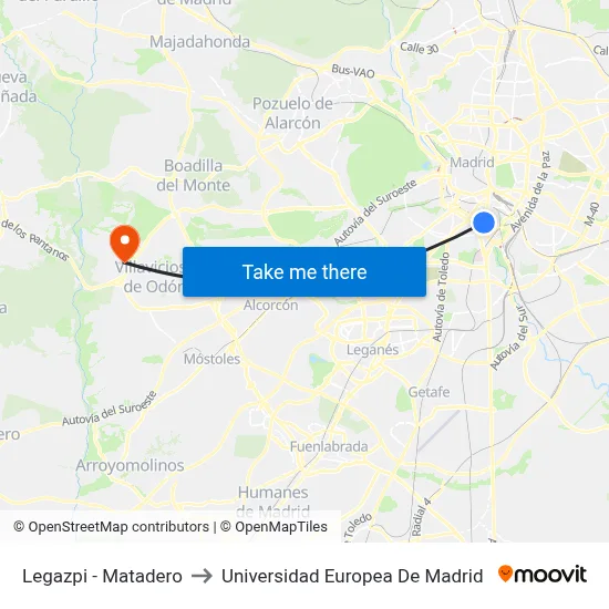 Legazpi - Matadero to Universidad Europea De Madrid map