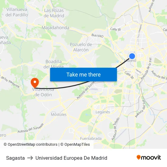 Sagasta to Universidad Europea De Madrid map
