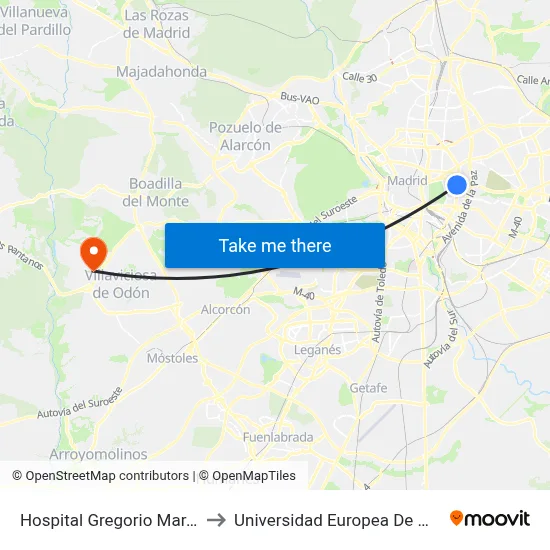 Hospital Gregorio Marañón to Universidad Europea De Madrid map