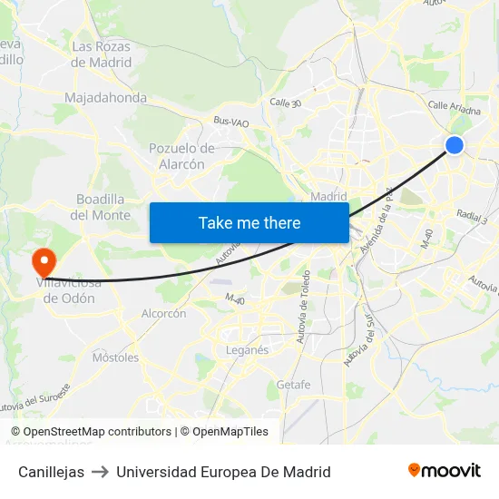 Canillejas to Universidad Europea De Madrid map