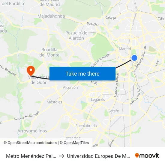 Metro Menéndez Pelayo to Universidad Europea De Madrid map