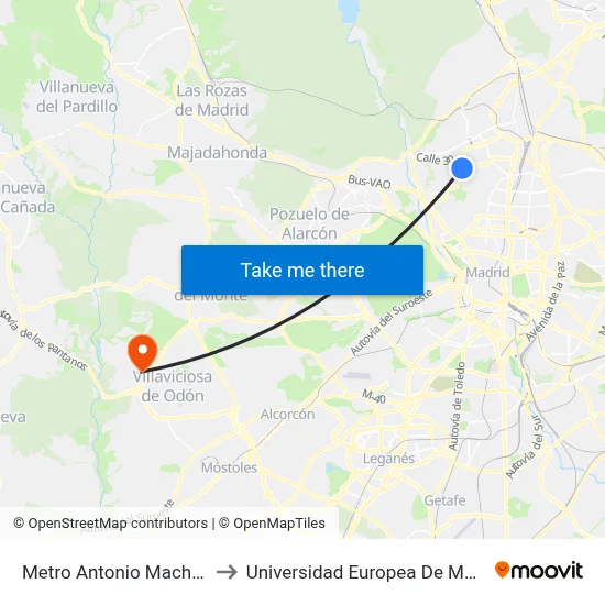 Metro Antonio Machado to Universidad Europea De Madrid map