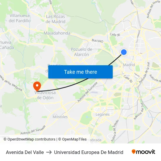 Avenida Del Valle to Universidad Europea De Madrid map
