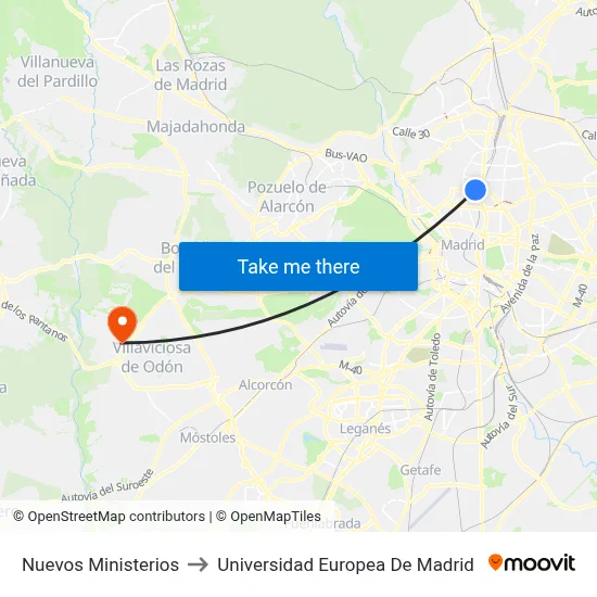 Nuevos Ministerios to Universidad Europea De Madrid map