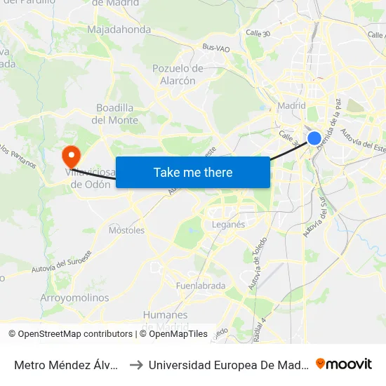 Metro Méndez Álvaro to Universidad Europea De Madrid map