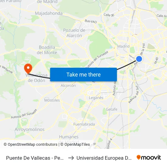 Puente De Vallecas - Peña Prieta to Universidad Europea De Madrid map