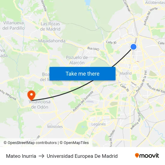 Mateo Inurria to Universidad Europea De Madrid map