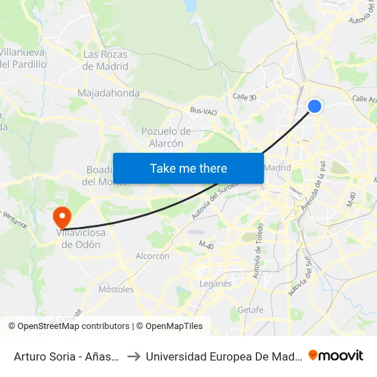 Arturo Soria - Añastro to Universidad Europea De Madrid map