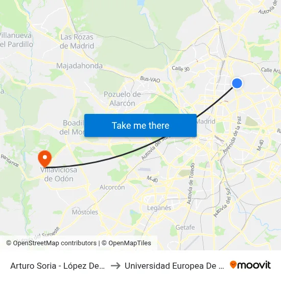 Arturo Soria - López De Hoyos to Universidad Europea De Madrid map