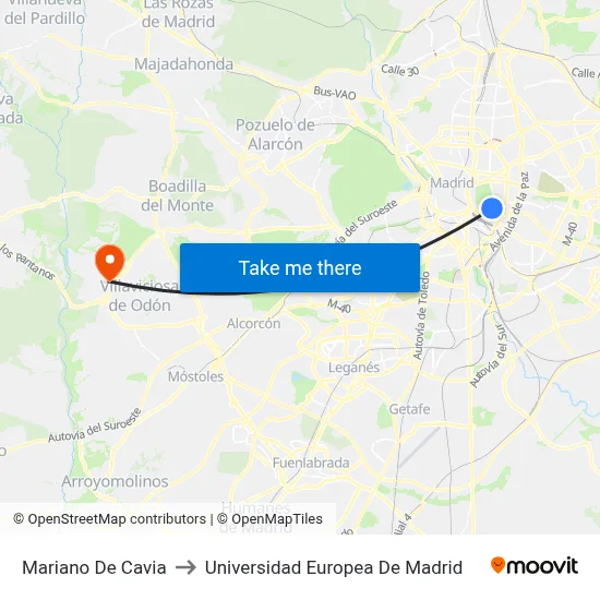 Mariano De Cavia to Universidad Europea De Madrid map